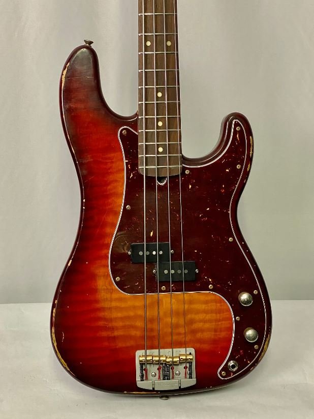 PB4 P-Bass Style Flame-Maple Top 4-String Bass 34" Scale - Image 3