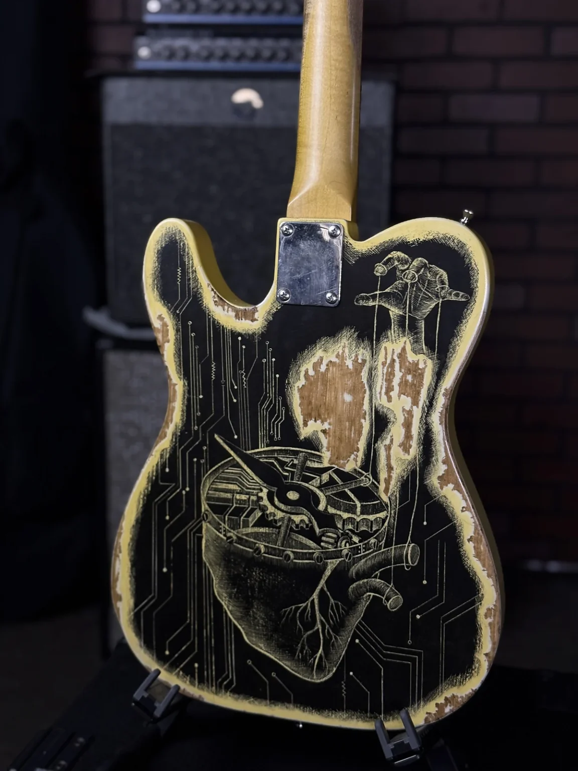 Tele "Covid 19" Custom paintWoodcraft Electric Guitars Custom Hand-Painted (Dail-Tribute) T-Caster Electric Guitar - Tele “Covid 19” Custom Paint - Image 4