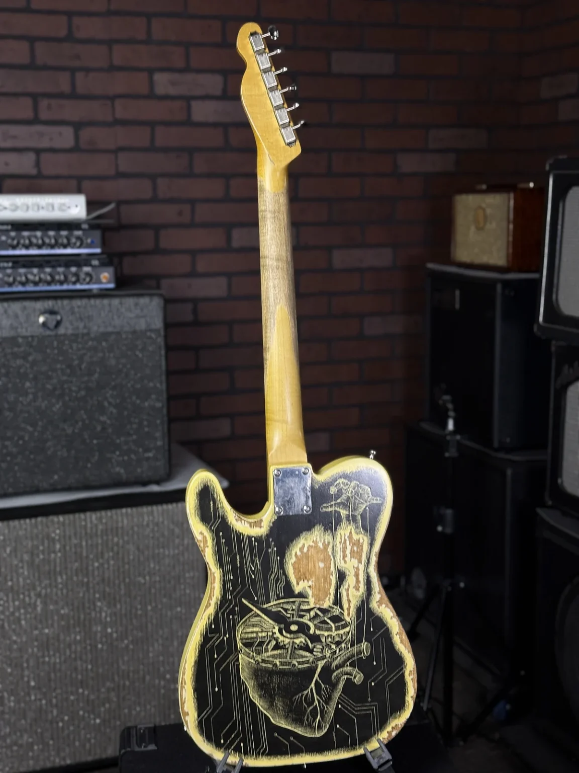 Tele "Covid 19" Custom paintWoodcraft Electric Guitars Custom Hand-Painted (Dail-Tribute) T-Caster Electric Guitar - Tele “Covid 19” Custom Paint - Image 3