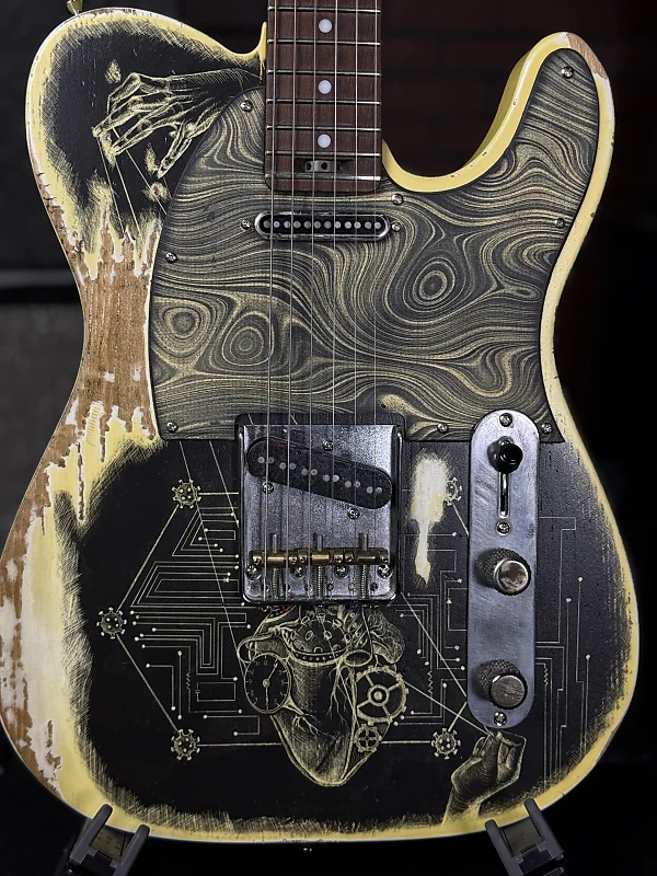Tele "Covid 19" Custom paintWoodcraft Electric Guitars Custom Hand-Painted (Dail-Tribute) T-Caster Electric Guitar - Tele “Covid 19” Custom Paint - Image 7